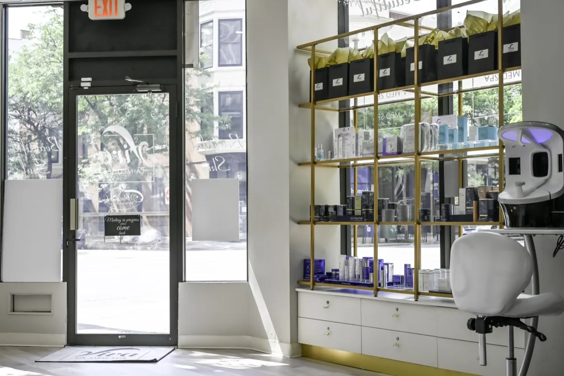 Old Town reception with the skin imaging machine beside the product shelves